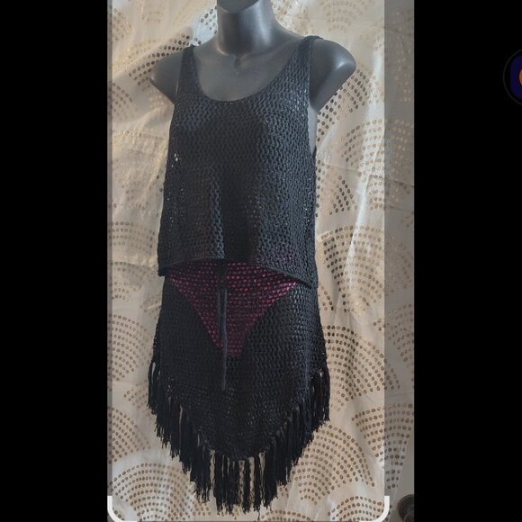 2 piece set Black crochet set skirt & top swim cover set  *NWT* PLZ READ - Picture 1 of 12